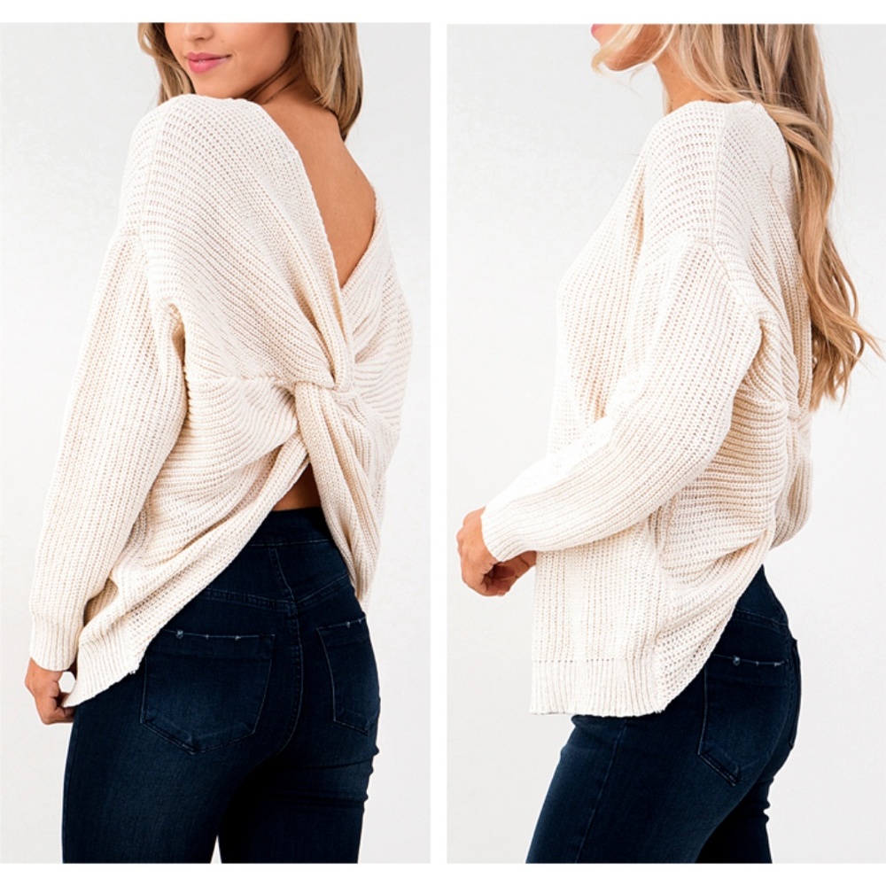 Last☝️ Cream Twist Knotted Back Slouchy Sweater - Picture 5 of 8
